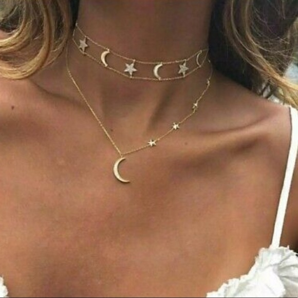 2 Left! New! ☆ HP! Star & Crescent Moon Multi-Layered Necklace - Picture 2 of 5